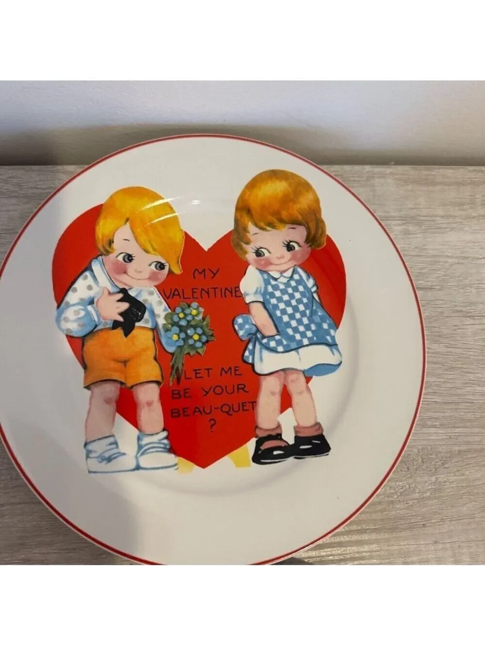 Vintage Rosanna Valentine Dessert Plates Set 4 Red Rim Retro Heart Design 8 in